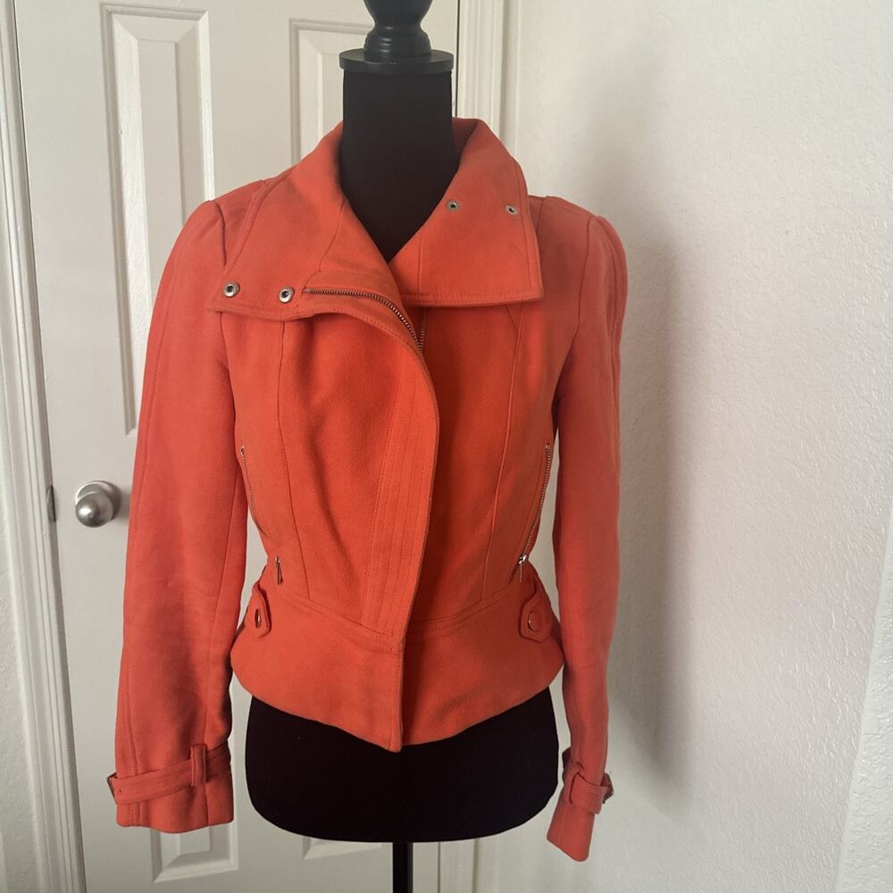 Etcetera Orange Cropped Zipper Wide Collar Blazer Jacket Size 2 Womens